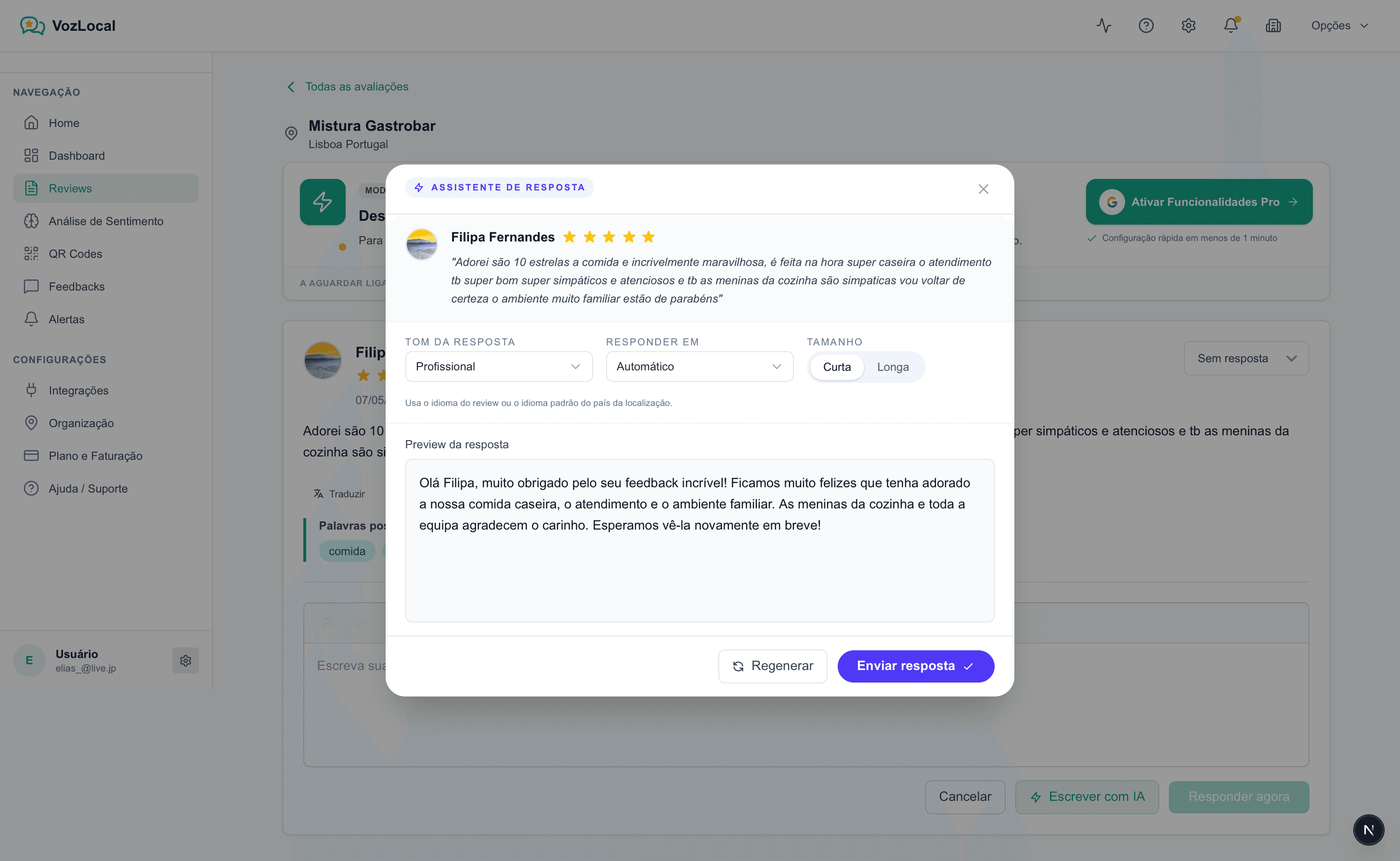 Gerar sugestão com IA no VozLocal